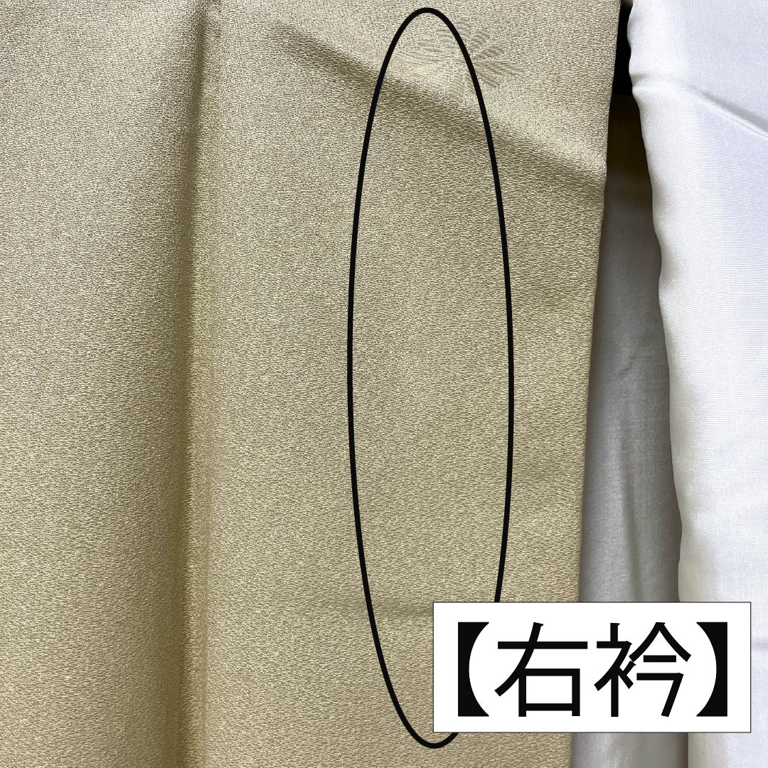 色無地 正絹 Aランク 身丈162cm 裄丈64cm 枯野色(かれのいろ) 綸子 菊 袷 ベージュ系 1114002253425