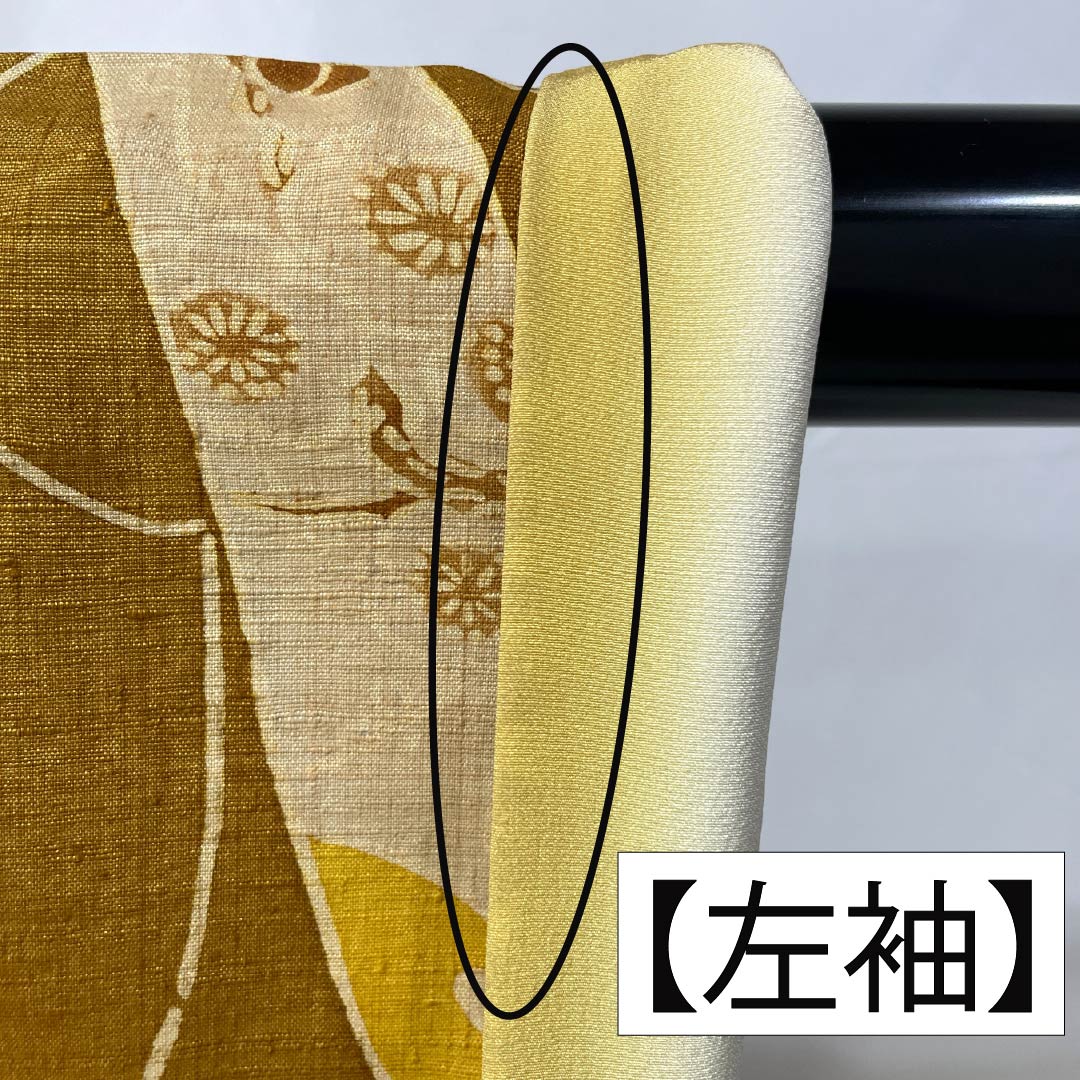 小紋 正絹 Aランク 身丈163.5cm 裄丈64.5cm 袷 金茶色(きんちゃいろ) 京紅型 短冊 紬地 橙系 1115006363426