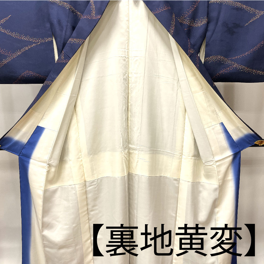小紋 身丈158cm 裄丈63.5cm 袷 青褐色 抽象模様 正絹 Aランク 紺系 1115003493318