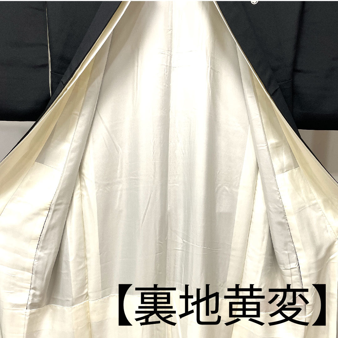 黒留袖 身丈165cm 裄丈62.5cm 袷 京友禅 花車 丸に五三桐 正絹 Sランク 五つ紋 黒系 1111000602510