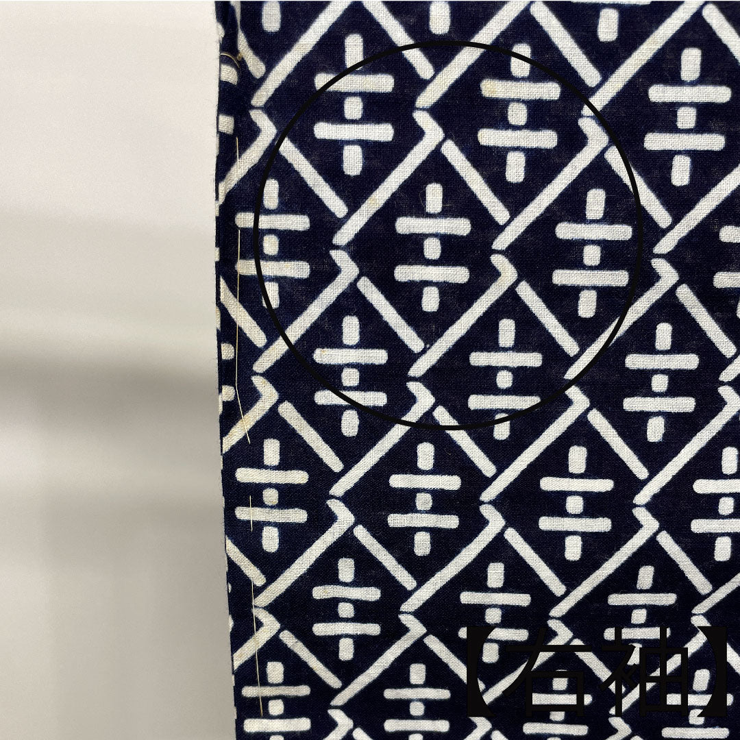浴衣 男物 幾何学模様 木綿 Bランク 単衣 身丈150cm 裄丈70cm 紺系 1118001614118