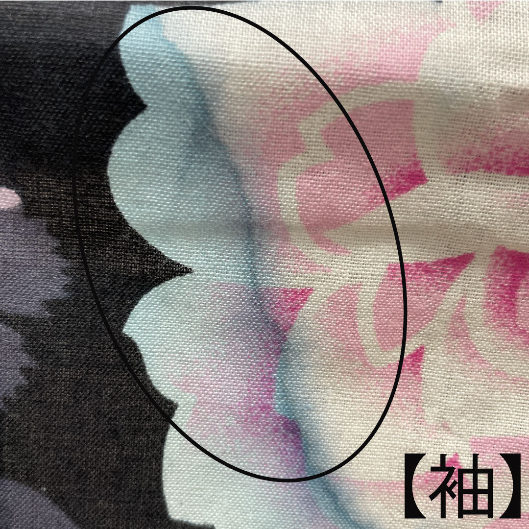 Yukata Cotton Length 159cm Sleeve length 64.5cm B rank Single layer Black Rose Gypsophila Cherry blossom 1118004554310