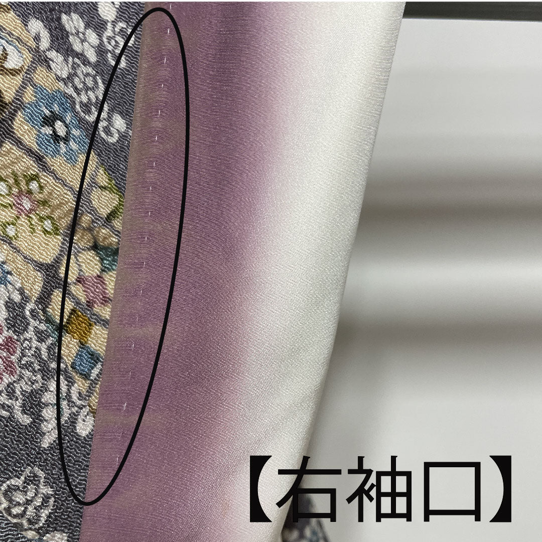 小紋 身丈160.5cm 裄丈62cm 袷 燻銀色 麴色 京紅型 正絹 Aランク グレー系 1115002453422
