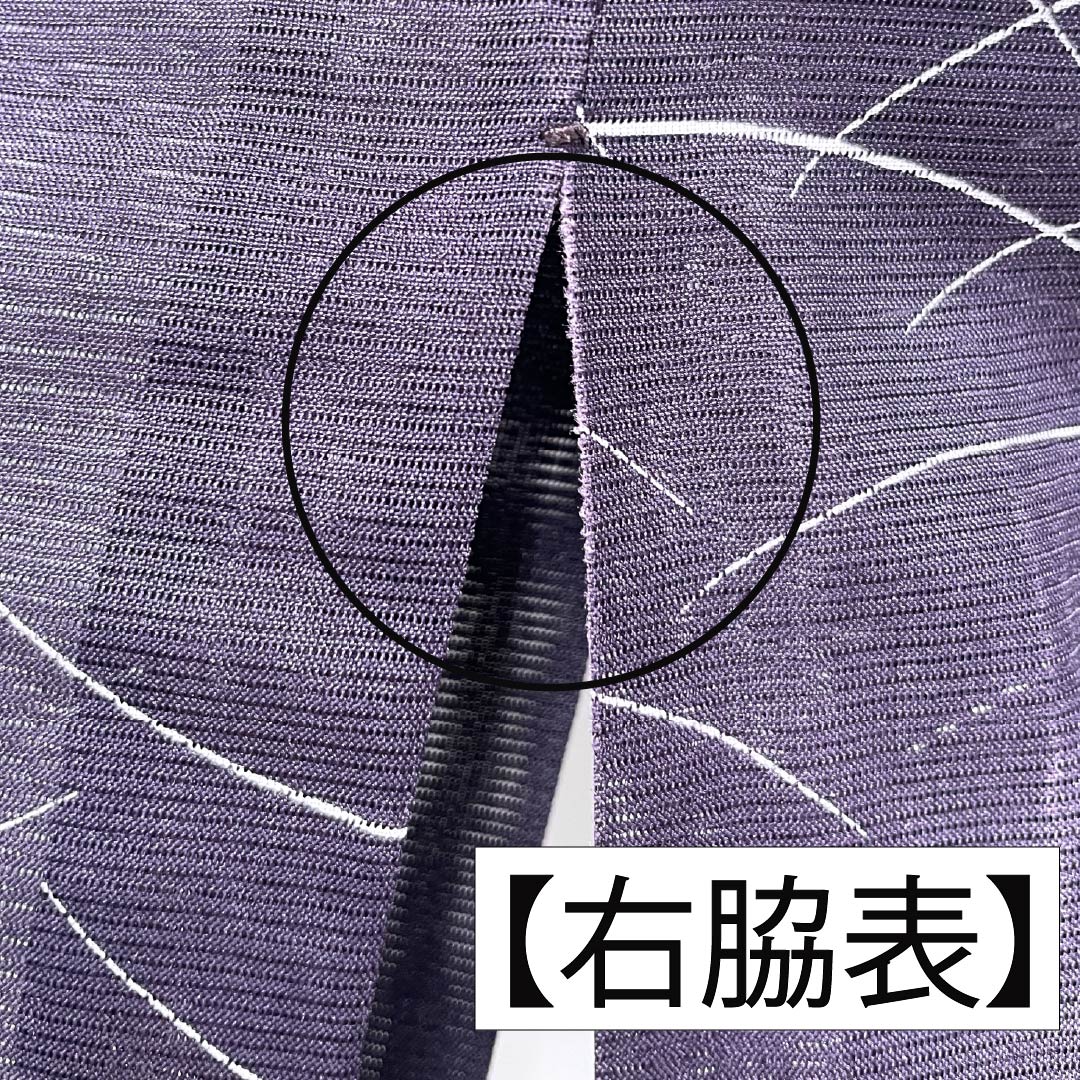 夏物 ポリエステル 小紋 身丈158cm 裄丈63cm 紫烏色(しうしょく) 露芝 草花 洗える着物 絽 Bランク 紫系 1132002044320