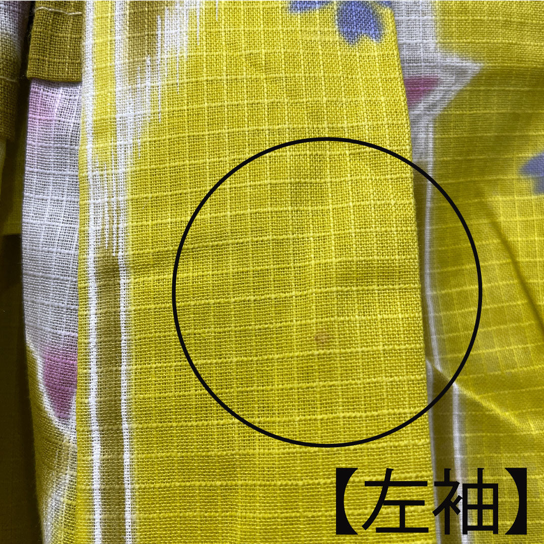 浴衣 苅安色 ウサギ 矢羽根 桜 木綿 Aランク 単衣 身丈165cm 裄丈67cm 黄系 1118001963523