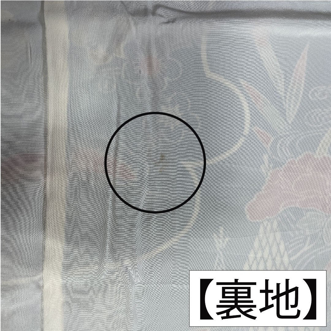 Homongi (formal kimono) made of pure silk, lined, length 157.5cm, sleeve length 64cm, Minato gray, Kyoto Bingata, aboshi pattern, floral pattern, A rank, blue, 1112004883317