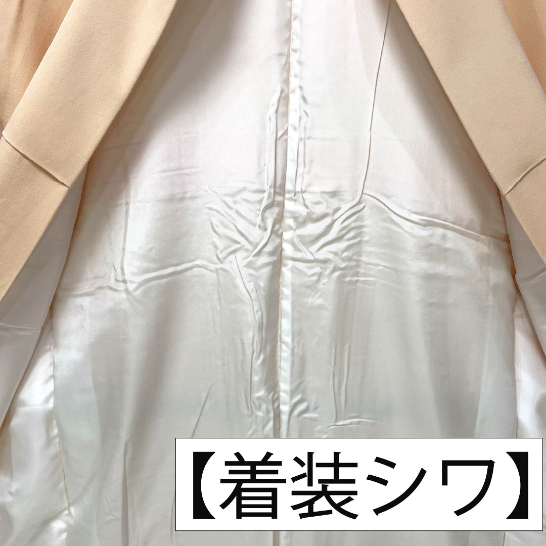 色無地 正絹 Sランク 身丈159cm 裄丈63cm 肌色(はだいろ) 一つ紋 丸に桔梗 寿光織 袷 橙系 1114002652326