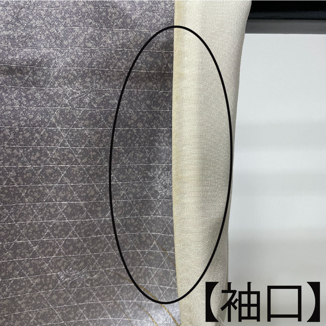 Homongi, pure silk, lined, length 161cm, sleeve length 65cm, dull purple, embroidery, A rank, gray, 1112003703422