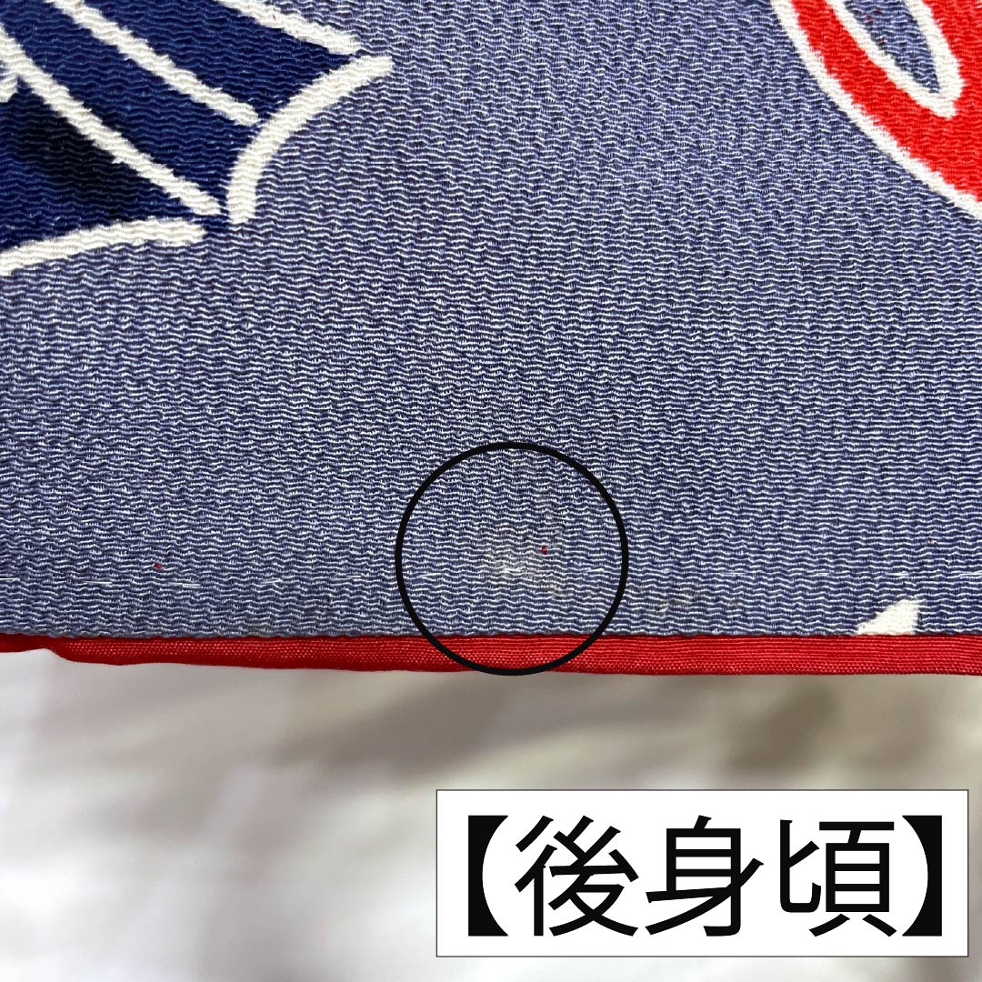 小紋 正絹 身丈152.5cm 裄丈62cm 袷 江戸納戸色(えどなんどいろ) 型染 紅型調 熨斗 椿 Bランク 青系 1115005604217