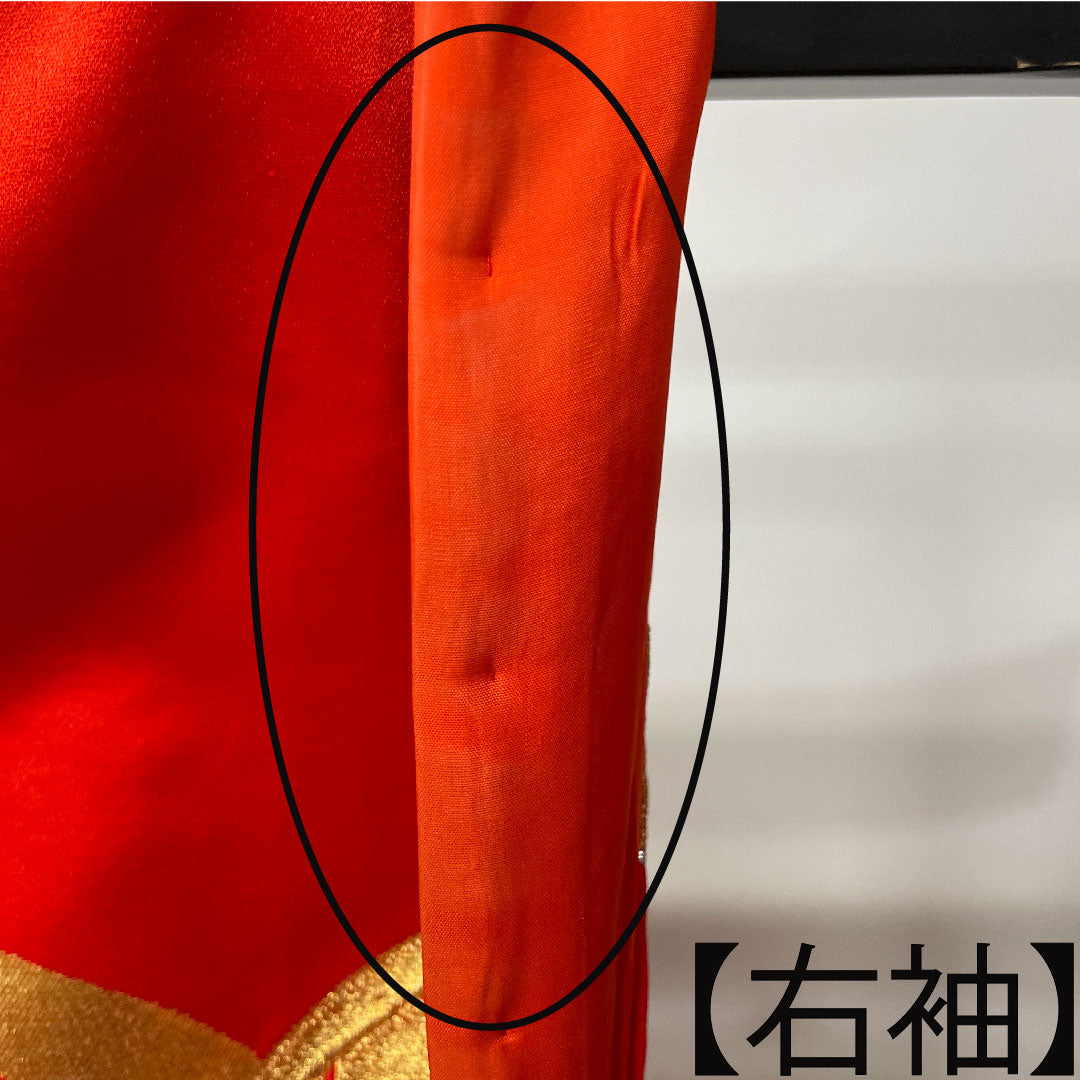 色打掛 正絹 身丈187cm 裄丈63.5cm 扇 流水 吉祥文様 Aランク 袷 朱系 1110000643916