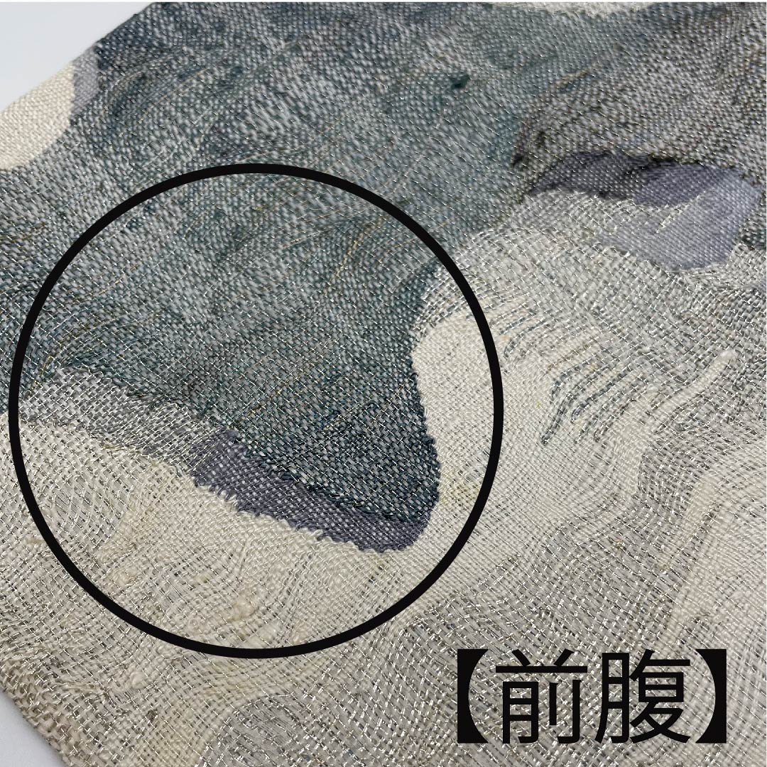 袋帯 銀白色色(ぎんはくしょくいろ) 夏帯 抽象模様 夏物 帯丈430cm 正絹 Bランク ポイント柄 カジュアル グラデーション系 1123007764399