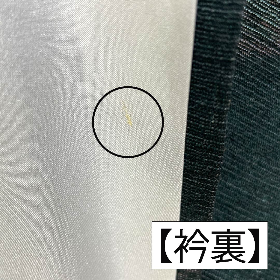 Summer cotton-linen tsumugi kimono, length 163cm, sleeve length 67.5cm, iron-colored bamboo leaf pattern, green, A-rank, product number 1132002823419