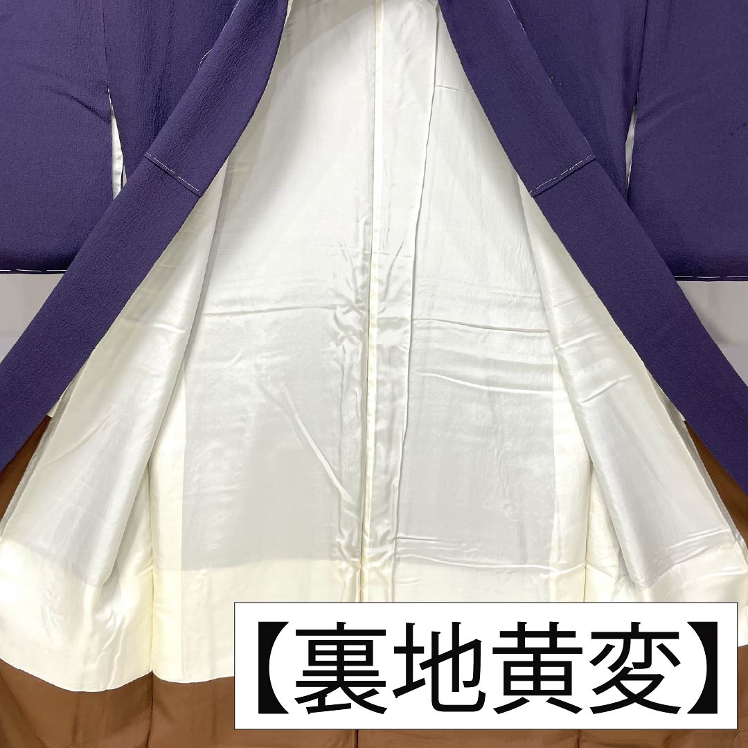 訪問着 正絹 Sランク 袷 身丈152cm 裄丈62.5cm 深紫色(ふかきむらさきいろ) 付下げ ちりめん 作家物 抽象模様 紫系 1112007452220