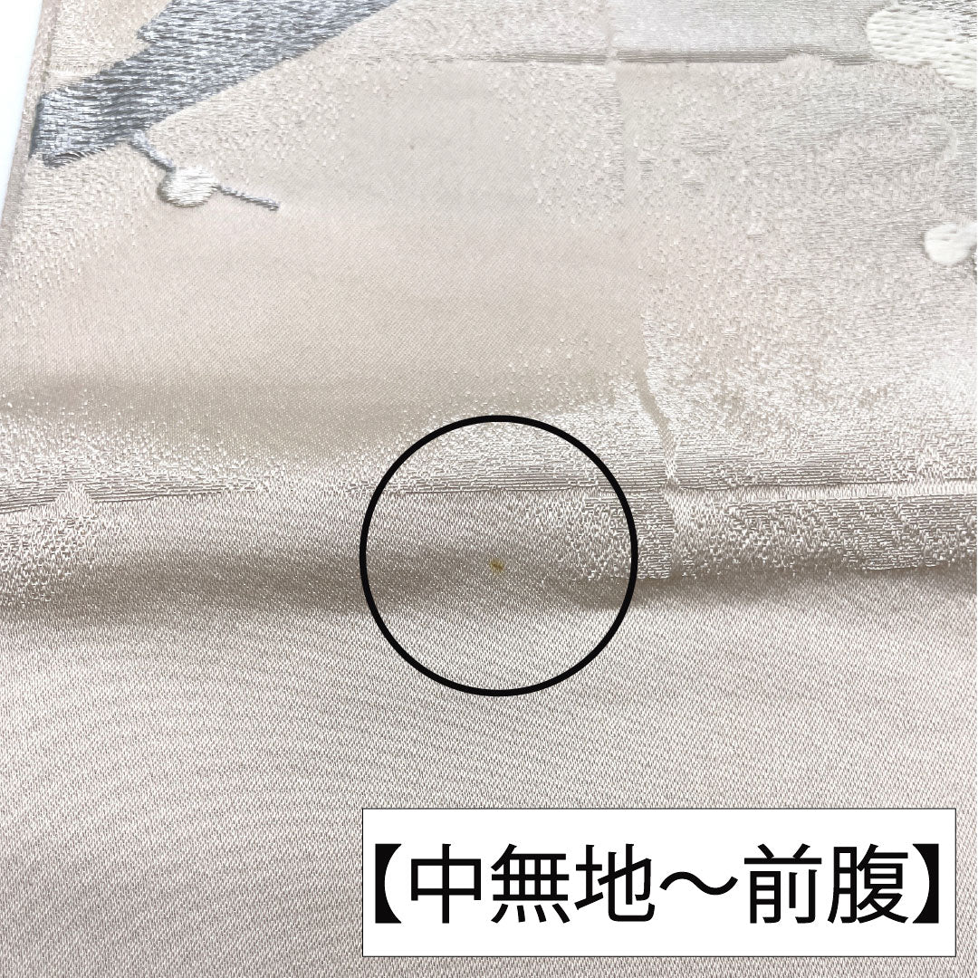 袋帯 ポリエステル Aランク 白茶色(しらちゃいろ) 梅 帯丈426cm 六通 フォーマル ピンク系 1123016053313