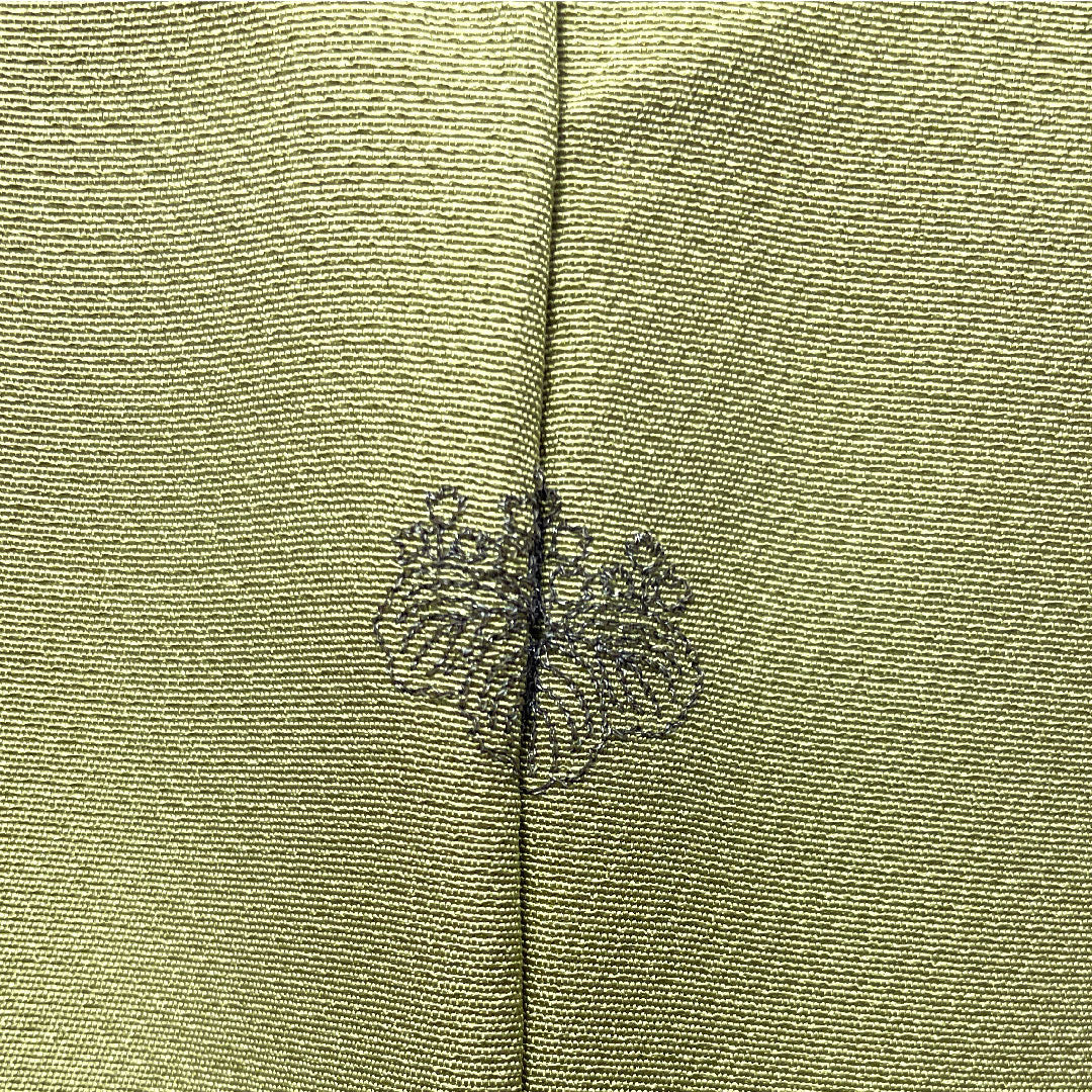 訪問着 正絹 袷 身丈156.5cm 裄丈65cm 浅青朽葉色 蘇州刺繡 汕頭刺繡 草花模様 作家物 五三桐 Sランク 緑系 1112003122319