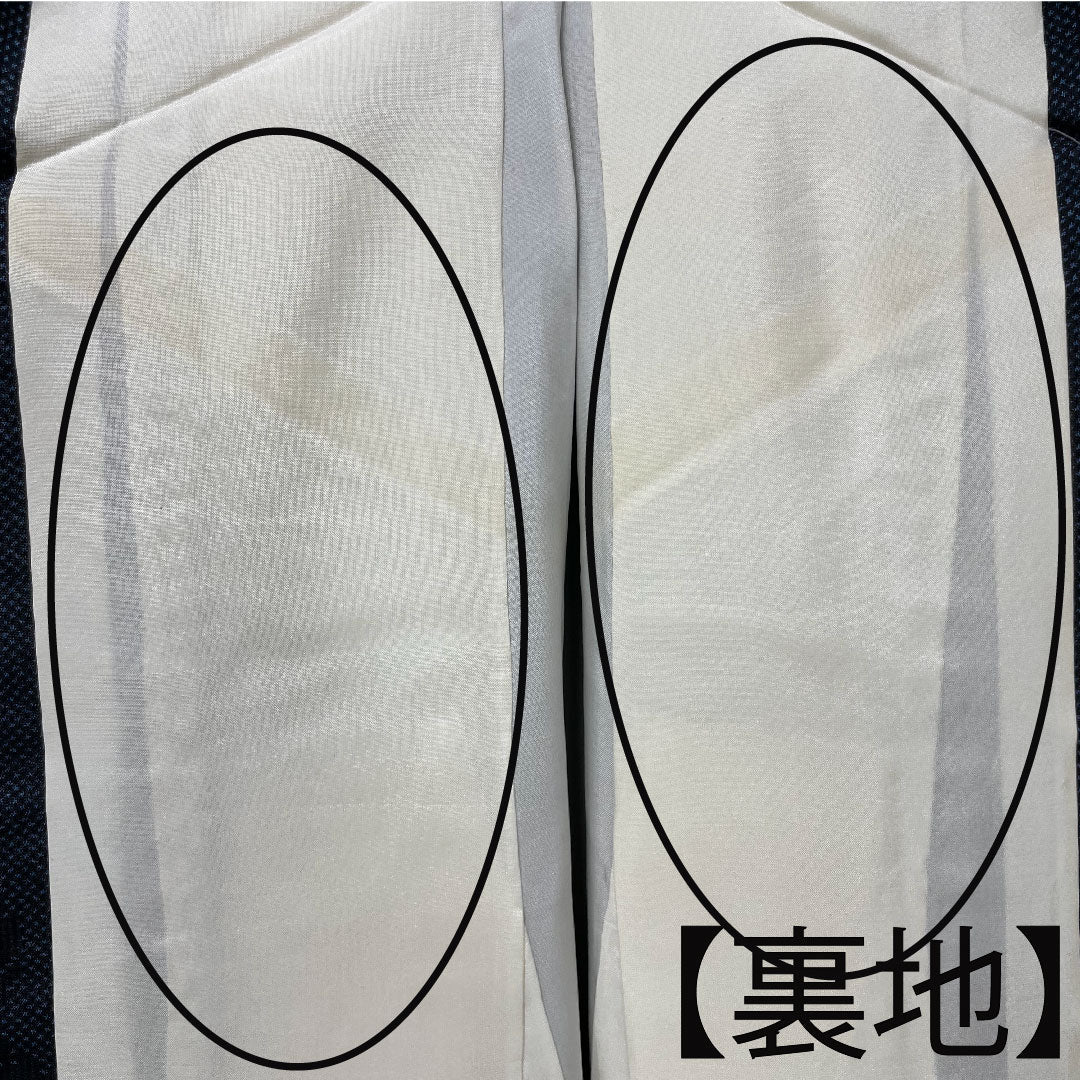 紬 正絹 身丈162.5cm 裄丈64cm 花模様 Aランク 袷 紺系 1116003303418