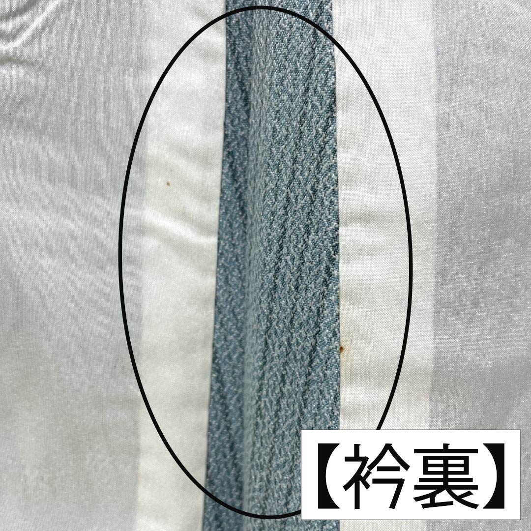 Polyester Komon A rank, length 164cm, sleeve to sleeve 63cm, unlined, Hanarokushō-iro, stencil-dyed, stripes, flower petals, with hip reinforcement, green-toned 1115007863419