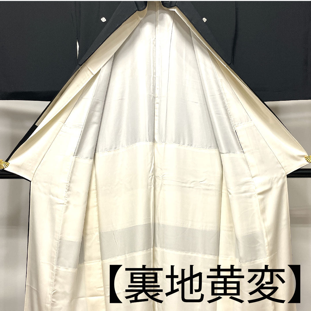 黒留袖 身丈156.5cm 裄丈61cm 袷 京友禅 松竹梅 木瓜 正絹 Sランク 五つ紋 黒系 1111000682310