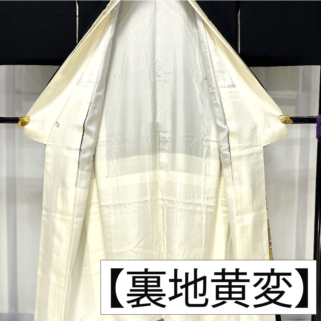 黒留袖 正絹 身丈150cm 裄丈64cm 袷 京友禅 吉祥文様 五つ紋 轡十字(くつわじゅうじ) Sランク 黒系 1111001772110
