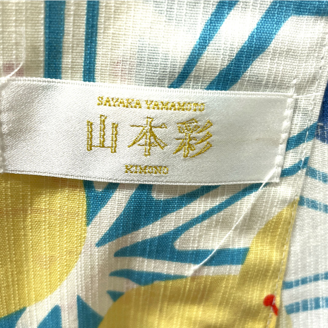 浴衣 山本彩ブランド 梅 麻の葉 木綿 Sランク 単衣 身丈167.5cm 裄丈68.5cm 白系 1118003972511