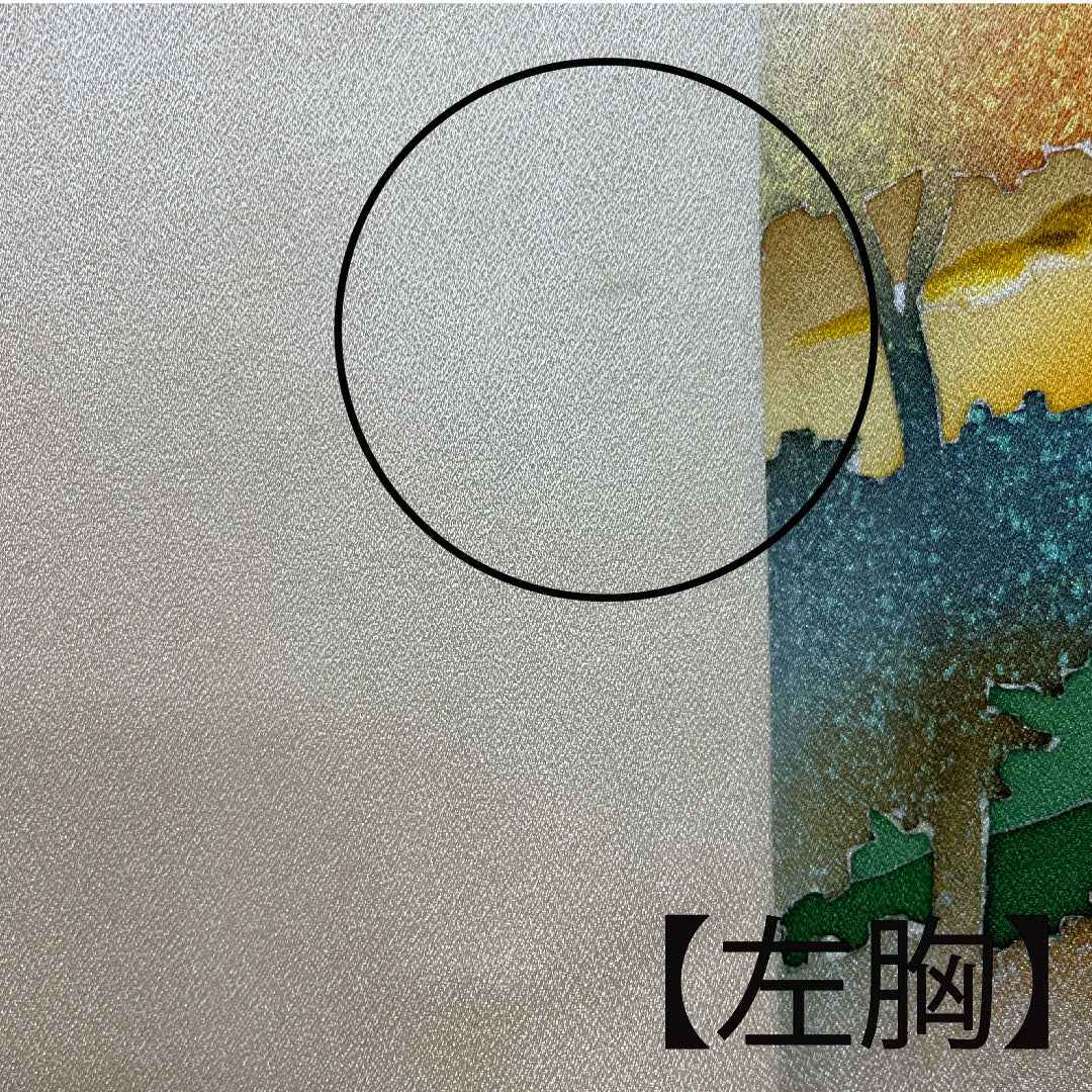 訪問着 袷 身丈152cm 裄丈60cm 砥粉色 風景模様 正絹 Aランク クリーム系 1112001873215