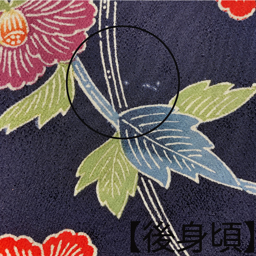 小紋 正絹 身丈155cm 裄丈62.5cm 袷 紺桔梗色 京紅型 草花模様 Bランク 紺系 1115003784318