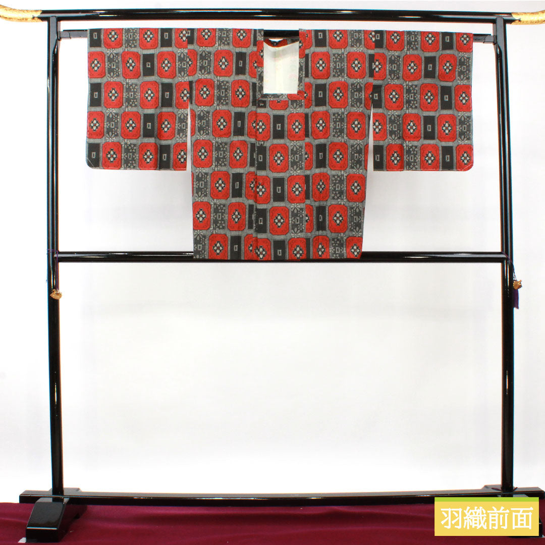 村山大島 正絹 身丈158.5cm 裄丈64.5cm アンサンブル 抽象模様 しつけ糸付き 未使用品 Sランク 袷 黒系 1116003262310