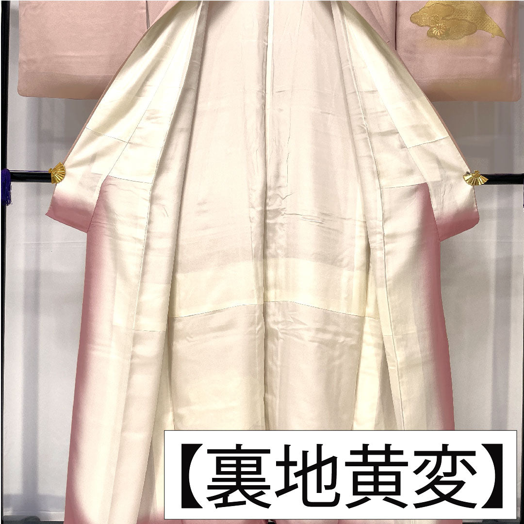 訪問着 正絹 袷 身丈156.5cm 裄丈62.5cm 今様色(いまよういろ) 京友禅 汕頭刺繡 花車 Sランク ピンク系 1112004942313