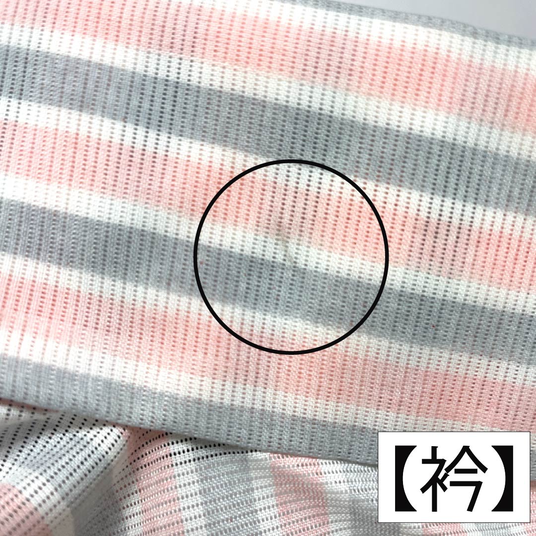 夏物 ポリエステル 小紋 Aランク 身丈156cm 裄丈62.5cm 曙色(あけぼのいろ) 白銅色(はくどういろ) 縞ぼかし 洗える着物 絽 マルチカラー 1132003383328