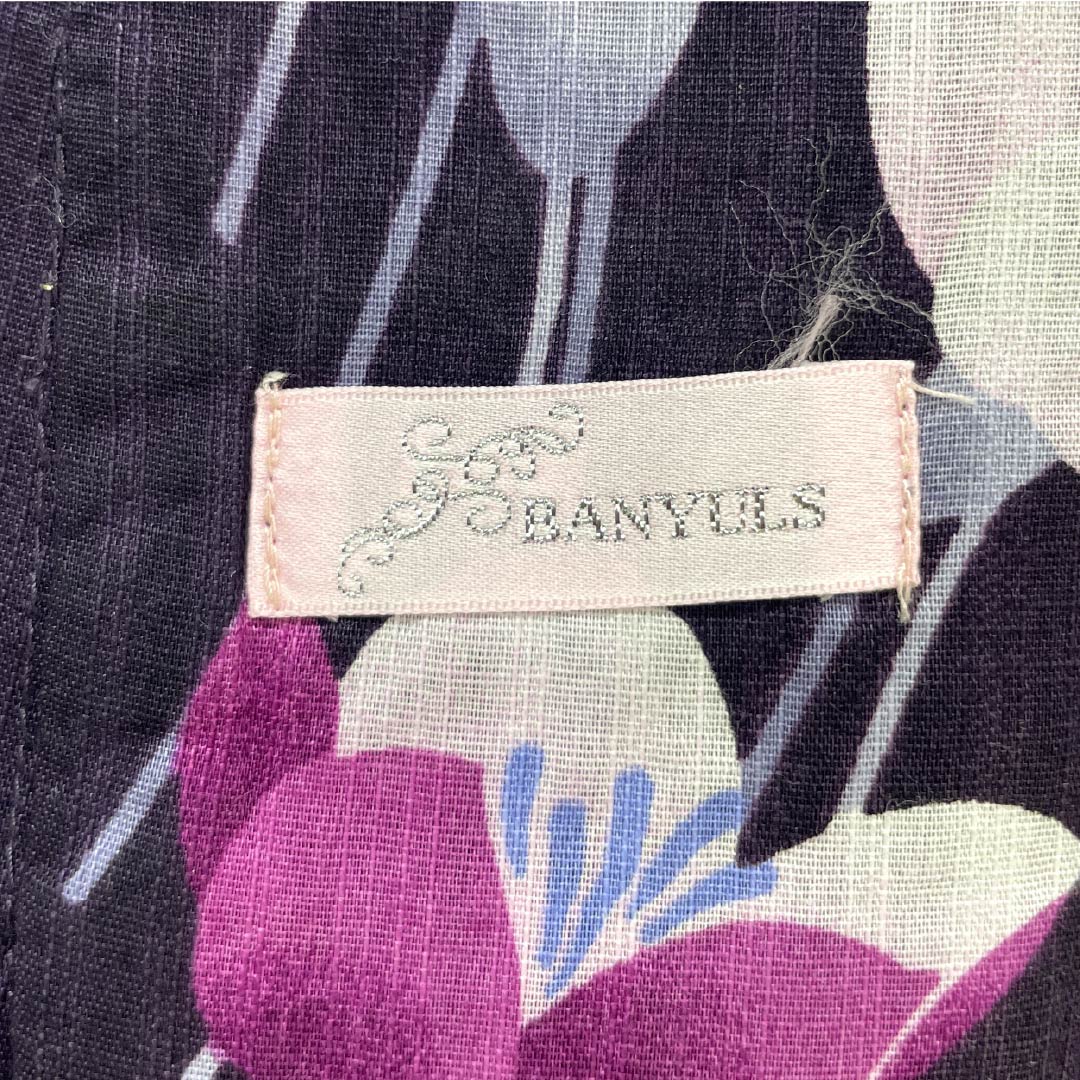 浴衣 木綿 身丈163cm 裄丈66.5cm Sランク 単衣 紫系 紫黒色(しこくしょく) 鉄線 1118005282420