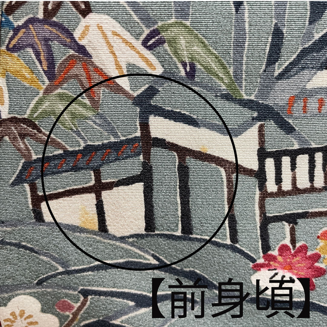 訪問着 袷 身丈155.5cm 裄丈62cm 沈香茶色 型染 茶屋辻 草花模様 正絹 Aランク グレー系 1112001783322