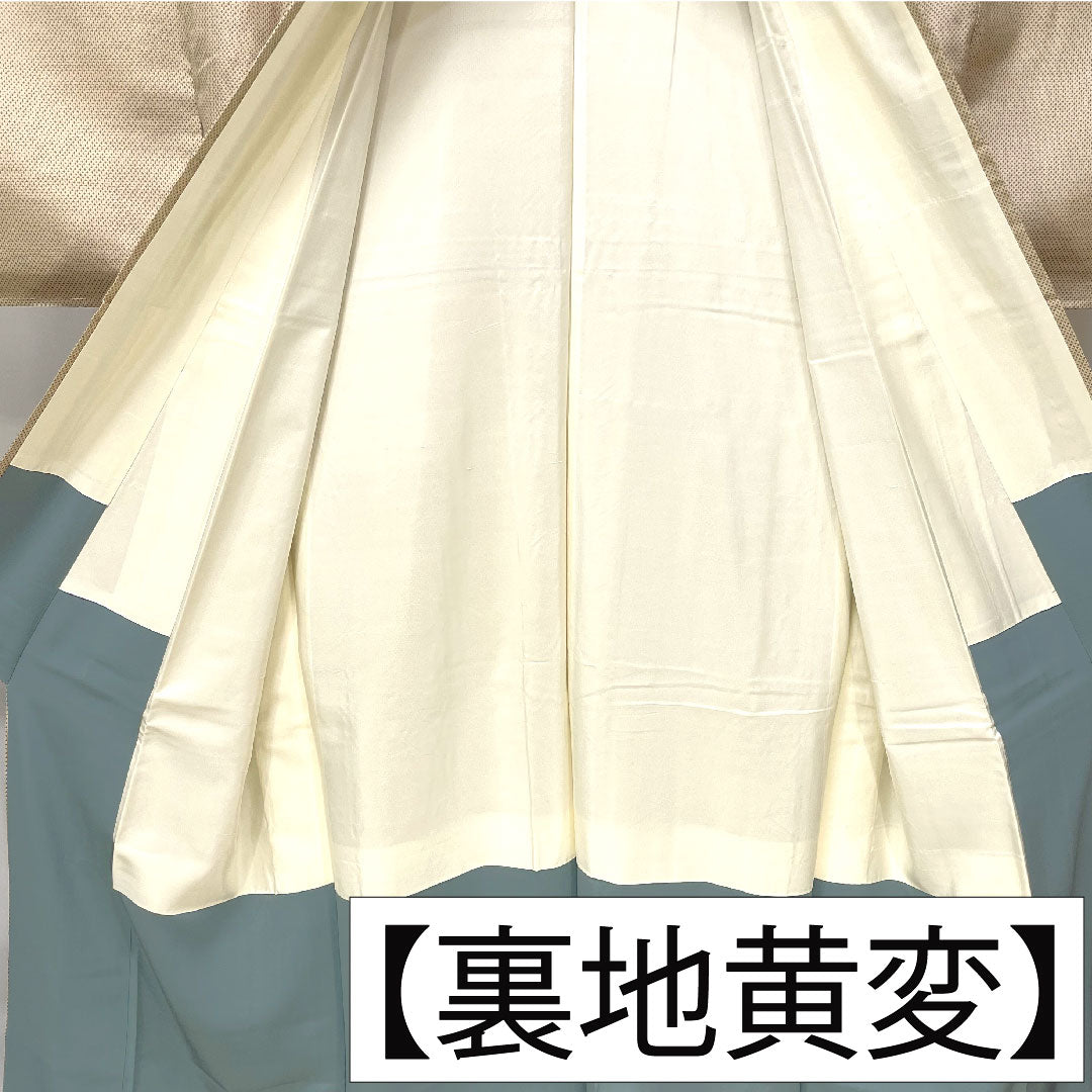 紬 正絹 身丈163.5cm 裄丈64cm 砥粉色(とのこいろ) 十字絣 お召し Aランク 袷 ベージュ系 1116003573425