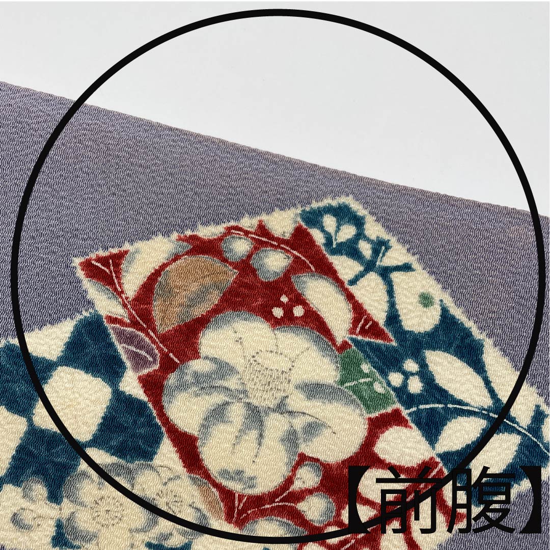 Nagoya obi, purple-gray, crepe fabric, Tsujigahana pattern, obi length 381cm, pure silk, B rank, point pattern, casual, purple, 1124004774320, Nagoya style