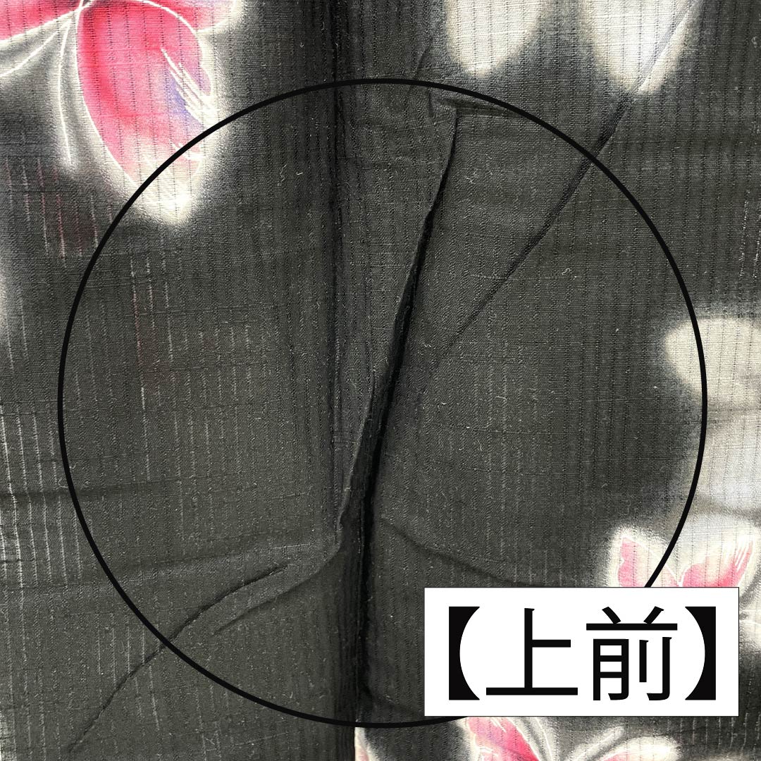 Cotton Yukata, Length 158.5cm, Sleeve Length 64.5cm, S Rank, Single Layer, Black, Butterfly and Flower Design, 1118006152310