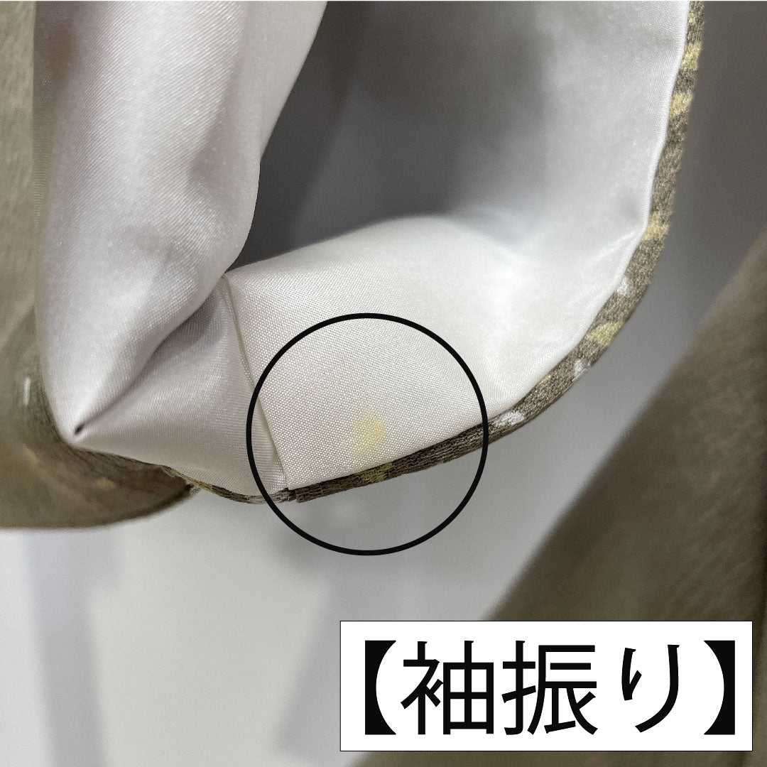 小紋 正絹 身丈170.5cm 裄丈66.5cm 袷 砂色(すないろ) 花びら散らし Aランク グレー系 1115004703622