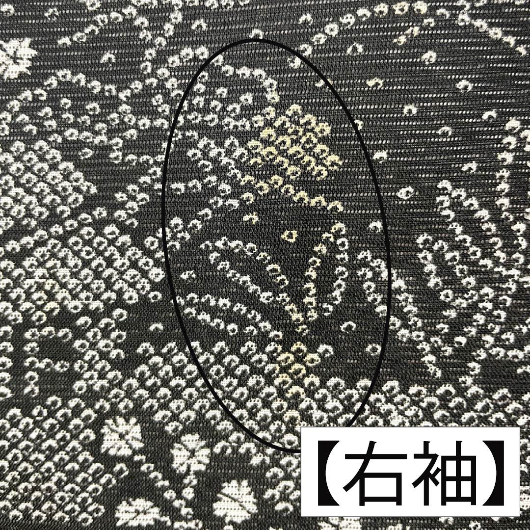 夏物 ポリエステル 小紋 Aランク 身丈161.5cm 裄丈66cm 風景模様 洗える着物 絽 黒系 1132005153410