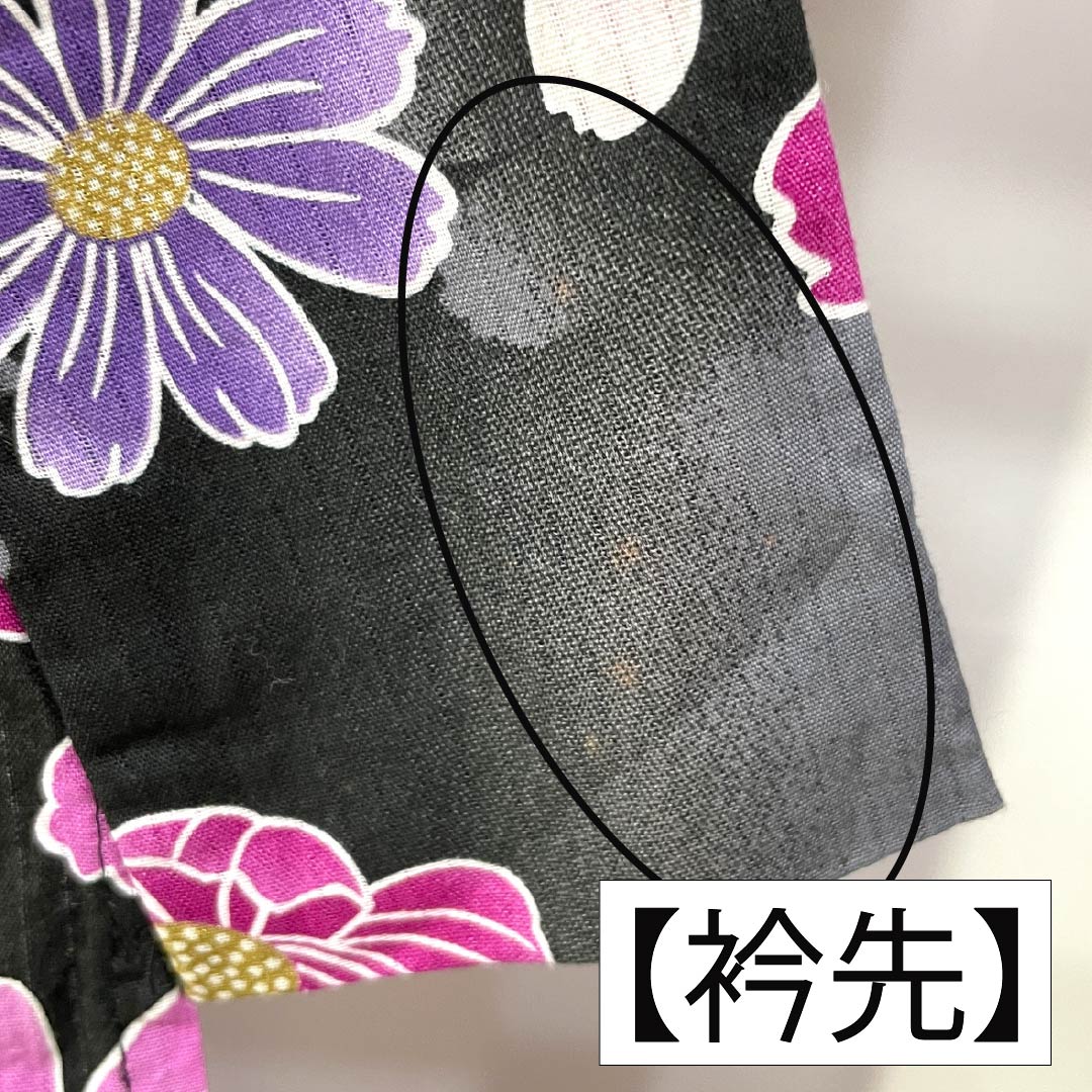 浴衣 木綿 身丈165cm 裄丈67cm Aランク 単衣 黒系 秋桜 1118006183510