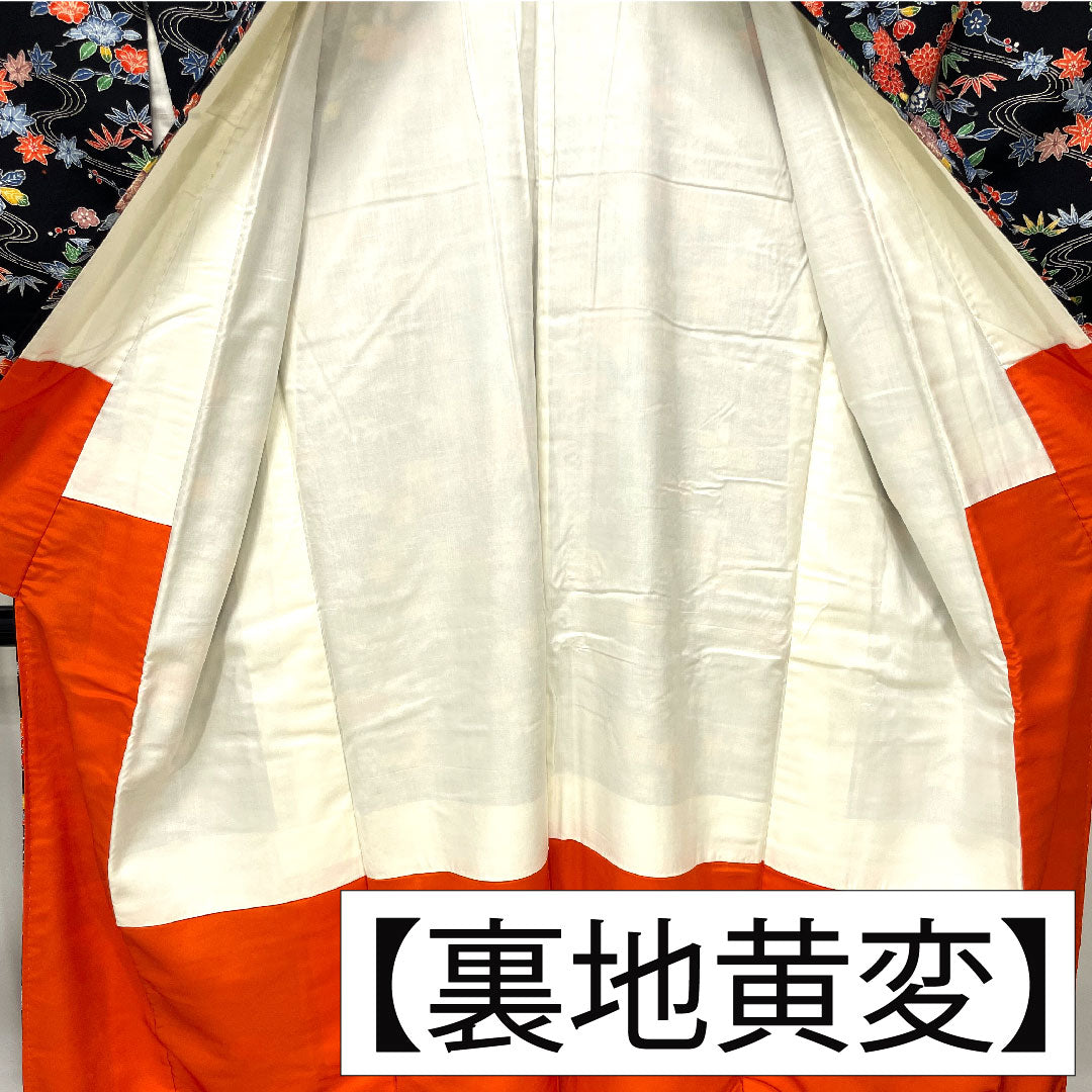 Komon, pure silk, length 152cm, sleeve length 63.5cm, lined, stencil-dyed, auspicious motif, S rank, black, 1115004132210