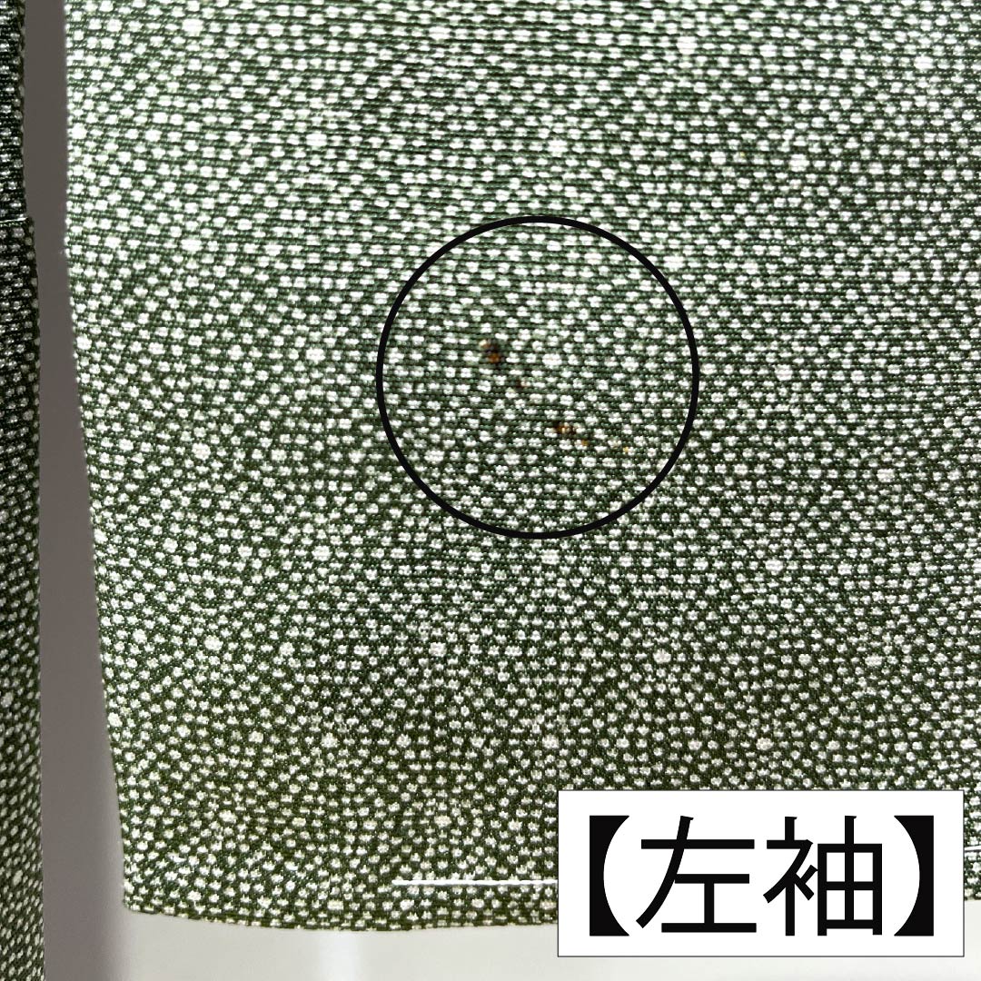Komon, pure silk, length 157cm, sleeve length 62cm, lined, Iwai brown, stencil dyeing, Edo komon, hemp leaf pattern, with basting thread, A rank, green, 1115005323319