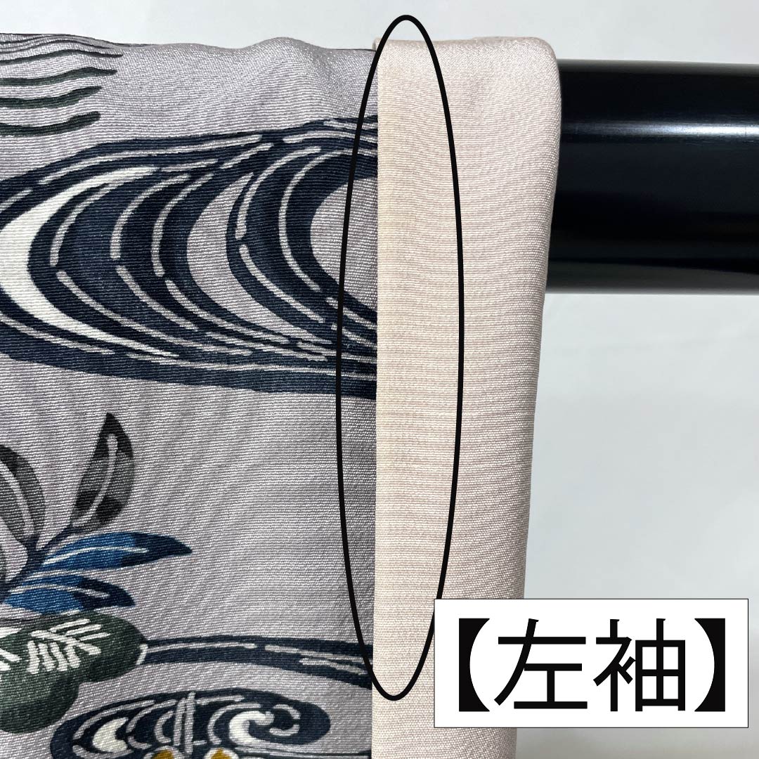 小紋 正絹 Aランク 身丈157.5cm 裄丈62.5cm 袷 薄墨色(うすずみいろ) 京紅型 流水 草花模様 グレー系 1115006373322