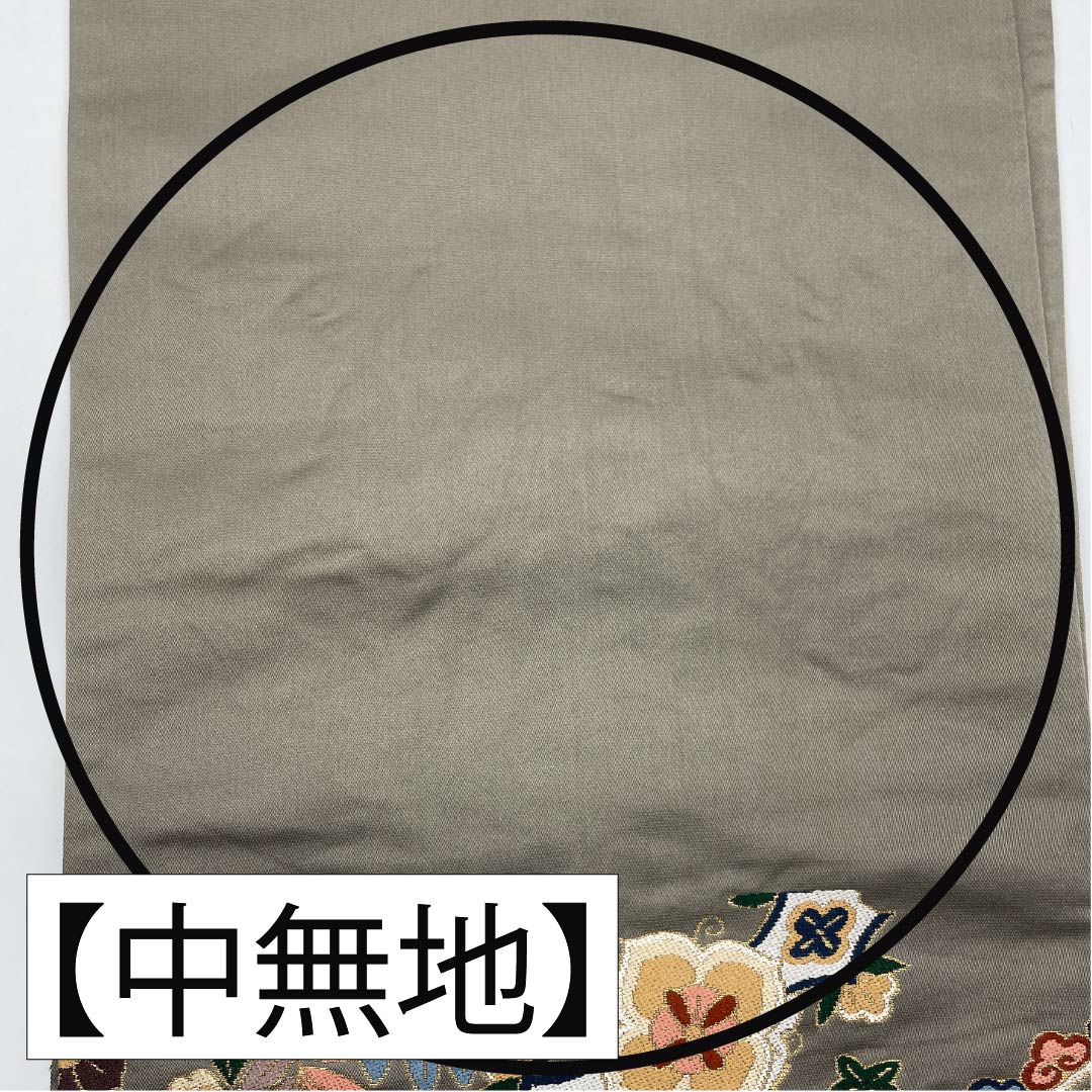 袋帯 正絹 消炭鼠色(けしずみねずみいろ) 留袖用 白綾苑大庭 華文 振袖用 帯丈442cm Sランク 六通 フォーマル グレー系 1123014162322