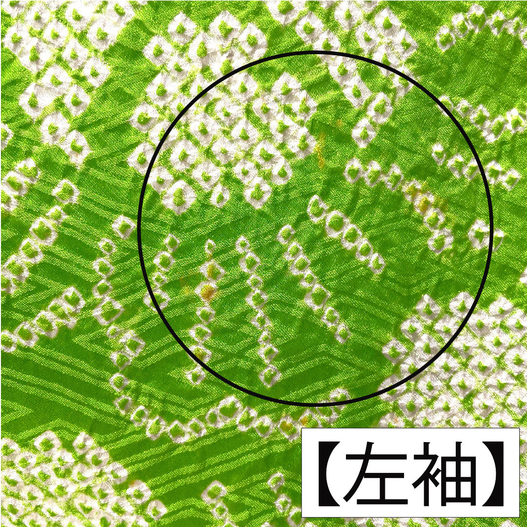 訪問着 正絹 袷 身丈165.5cm 裄丈63.5cm 黄緑色(きみどりいろ) 総絞り しつけ糸付き Aランク 緑系 1112005093519