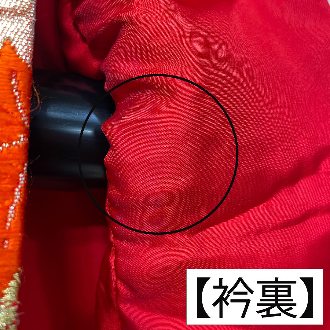 色打掛 正絹 Aランク 身丈184cm 裄丈60.5cm 唐織 蝶 草花模様 袷 朱系 1110001003916