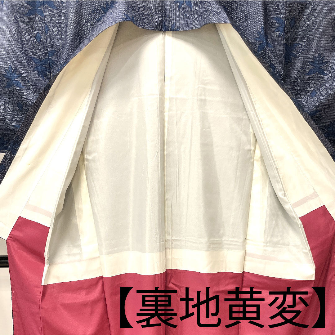 大島紬 身丈148cm 裄丈61cm 経緯絣 抽象模様 正絹 Aランク 袷 紺系 1116002683118