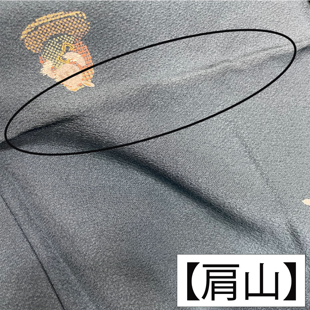Komon, pure silk, length 150.5cm, sleeve length 62.5cm, lined, rust color, snowflake, rabbit, B rank, blue, 1115004214117