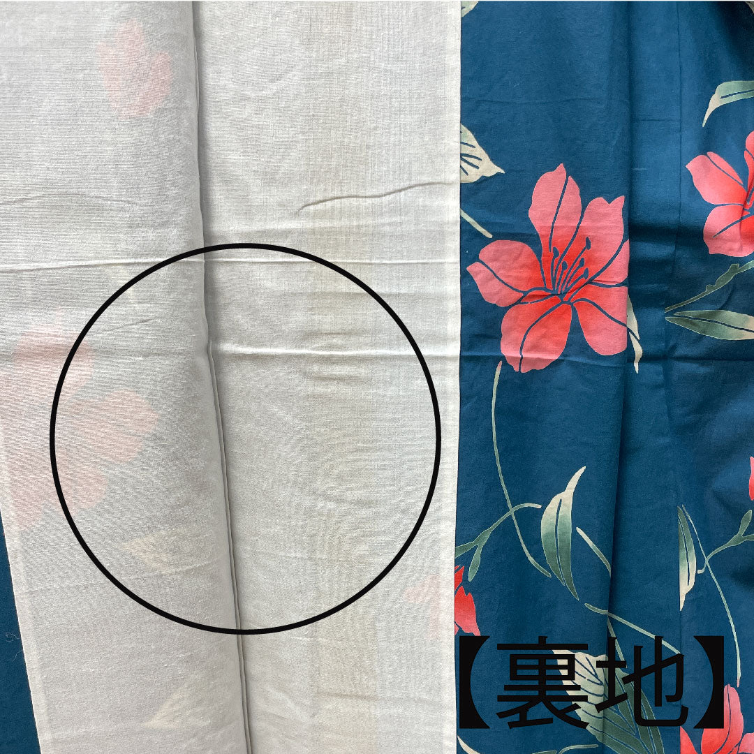 浴衣 納戸色 百合 木綿 Aランク 単衣 身丈162.5cm 裄丈65.5cm 青系 1118003563417
