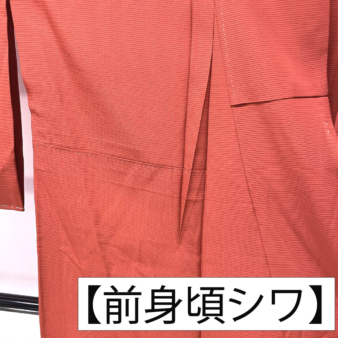 夏物 正絹 色無地 Sランク 身丈158cm 裄丈64.5cm 猩々緋色(しょうじょうひいろ) 素無地 一つ紋 五三桐 絽 朱系 1132004842316