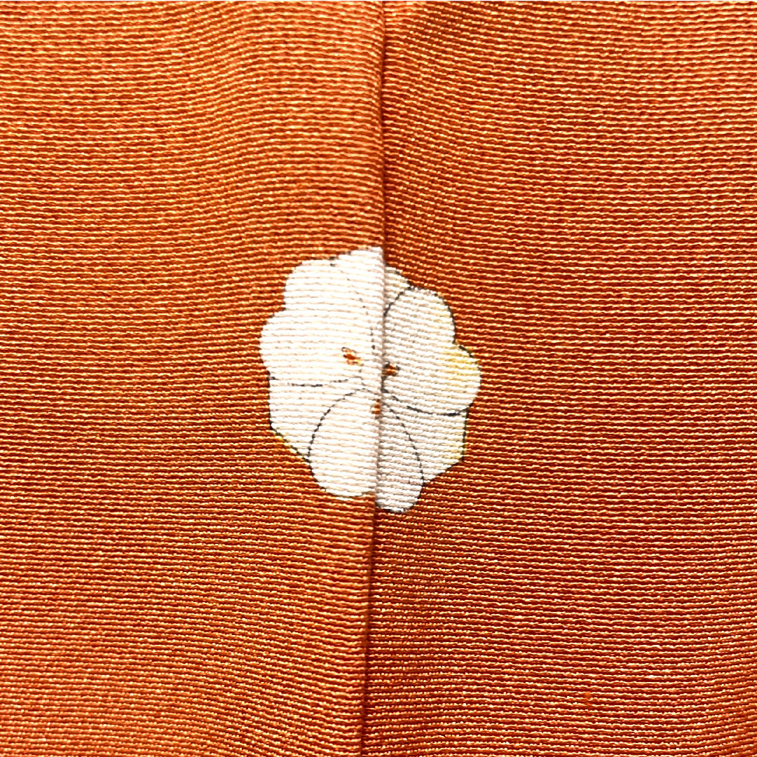 彩色留袖、纯丝、长度 159.5 厘米、袖长 63 厘米、衬里、赤橙色、京友禅、历史人物和风景、一个徽章、刀剑和片刃、S 级、橙色、1111001422326