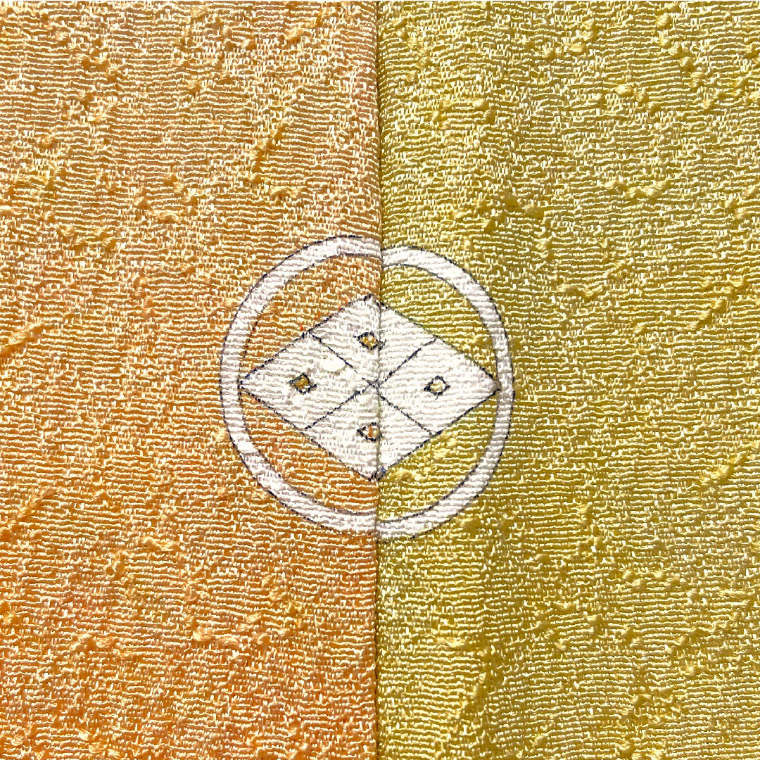 色無地 正絹 身丈156cm 裄丈63cm 一つ紋 丸に四ツ目菱 袷 Sランク 黄系 1114001922323