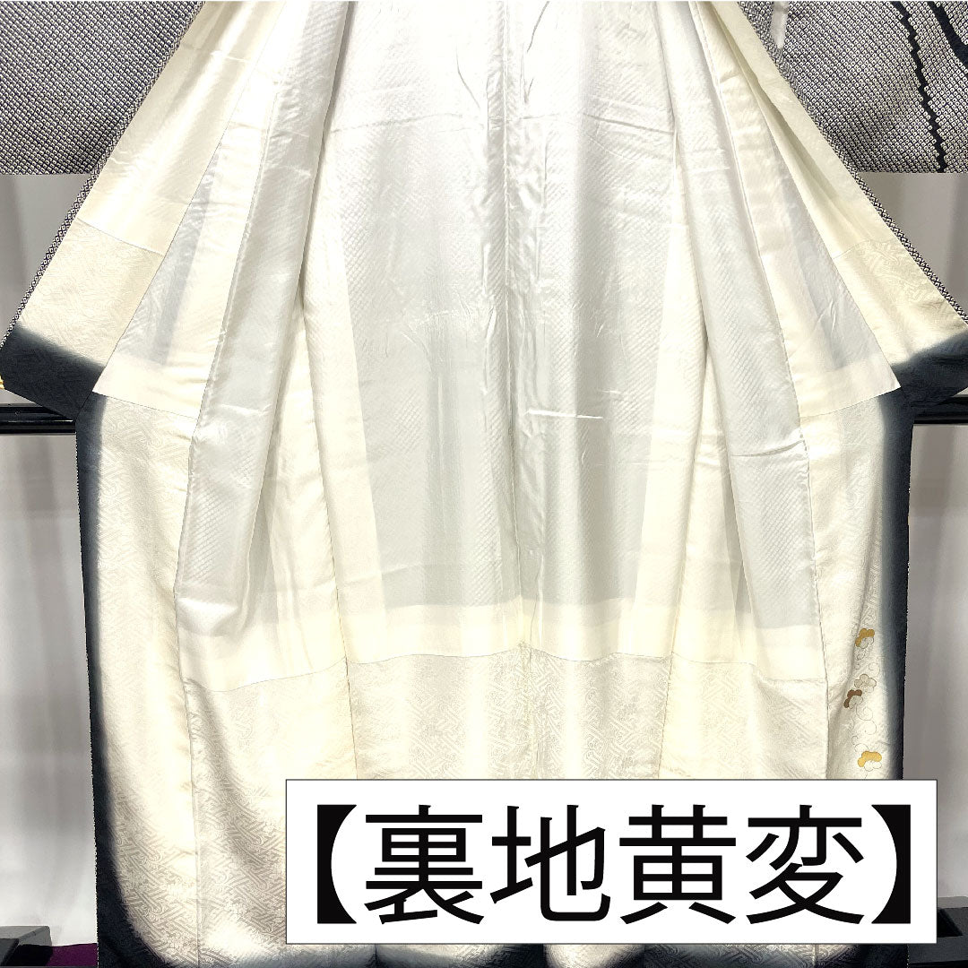 訪問着 正絹 袷 身丈160cm 裄丈63cm 総絞り 松竹梅 Sランク 黒系 1112004642410